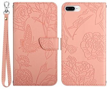 For iPhone 8 Plus/7 Plus Skin-touch Feeling PU Leather Cell Phone Case Bag Butterfly Flower Pattern