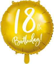 18th Birthday - Rund Gullfarget Folieballong 45 cm