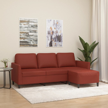 vidaXL 3-sitssoffa med fotpall vinröd 180 cm konstläder