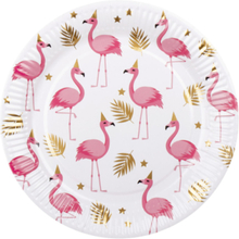 6 stk Papptallrikar med Folierat Guldtryck 23 cm - Flamingo Gold