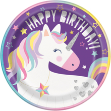 8 stk Papptallrikar 23 cm - Happy Birthday Unicorn