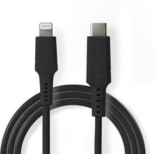 Nedis Lightning Kabel | USB 2.0 | Apple Lightning, 8-stifts | USB-C- Hane | 480 Mbps | Nickelplaterad | 1.00 m | Rund | PVC | Svart | Låda