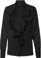 Logo Jacquard Ruffle Shirt Tops Blouses Long-sleeved Black Karl Lagerfeld