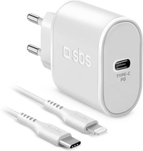 Sbs Wall Charger Pd 18w + Usb-c To Lightning Cable Hvid