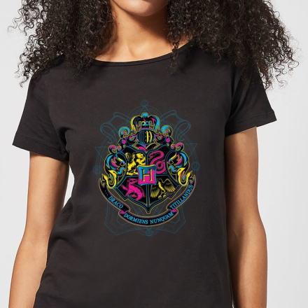 Harry Potter Hogwarts Neon Crest Women's T-Shirt - Black - M