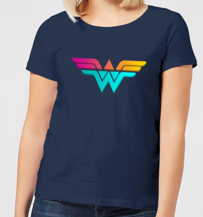 Justice League Neon Wonder Woman Women's T-Shirt - Navy - L