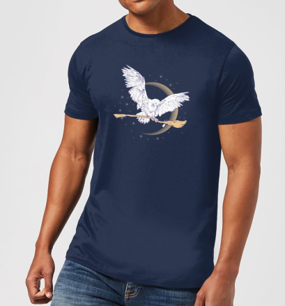Harry Potter Hedwig Broom Men's T-Shirt - Navy - L
