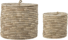 Lin Basket W/Lid, Seagrass Set Of 2 Home Storage Storage Baskets Beige Bloomingville*Betinget Tilbud