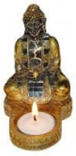 Indische boeddha theelichthouder goud/zwart 12 cm