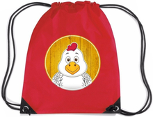 Kip dieren trekkoord rugzak / gymtas rood voor kinderen