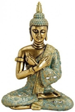 Decoratie beeld Boeddha goud/groen 33 cm