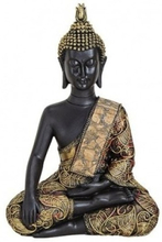 Tuindecoratie boeddha beeld zwart/goud/rood 21 cm type 2