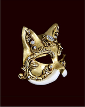 Handgemaakt decoratie masker kat goud wit