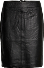 Cuberta Leather Skirt Knelangt Skjørt Svart Culture*Betinget Tilbud
