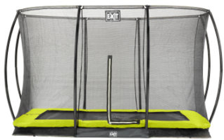 EXIT nedgravet trampolin silhuet rektangulær 214 x 305cm med sikkerhedsnet - grøn