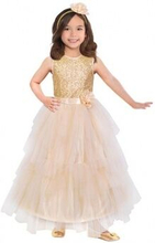 Dress up kostume prinsesse i kjole piger guld 8-10 år