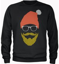 Hipster Santa Glitter Beard Black Christmas Sweatshirt - XXL