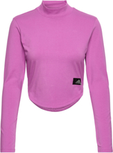 "Holidayz Mock Neck Long-Sleeve Top Sport Crop Tops Long-sleeved Crop Tops Pink Adidas Sportswear"