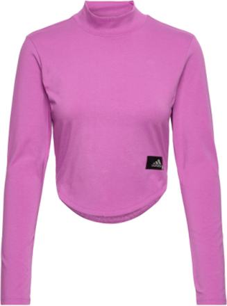 Holidayz Mock Neck Long-Sleeve Top Tops Crop Tops Long-sleeved Crop Tops Pink Adidas Sportswear
