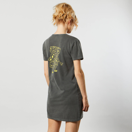 Spongebob Squarepants Cascading Type Women's T-Shirt Dress - Black Acid Wash - XL