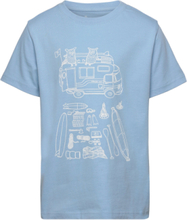 Road Trip Printed T-Shirt - Gots/Ve T-shirts Short-sleeved Blå Knowledge Cotton Apparel*Betinget Tilbud