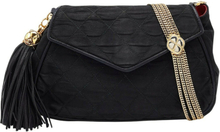 Pre-eide Black Quilted Satin Vintage Tassel Flap Bag