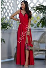 Klasyczna czerwona sukienka na wesele na karnawał, gładka sukienka Paris