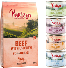 Purizon 2 x 6,5 kg + Purizon Nassfutter-Mix 6 x 200 g gratis! - Adult Rind mit Huhn