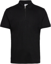 Slhfave Zip Ss Polo Noos Tops Polos Short-sleeved Black Selected Homme