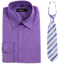 Purple shirt with purple/pink tie