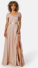Goddiva Glitter Bardot Maxi Dress Nude S (UK10)