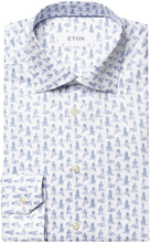 Hvit Eton Skjorter Blue Lighthouse Print Signature Twill Shirt Slim Fit Skjorte Skjorte