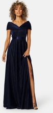 Goddiva Glitter Bardot Maxi Dress Navy XXL (UK18)