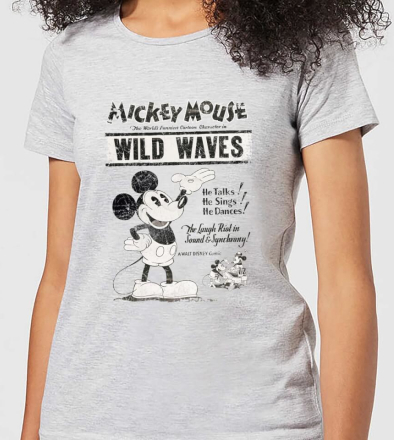Disney Mickey Mouse Retro Poster Wild Waves Women's T-Shirt - Grey - S - Grey
