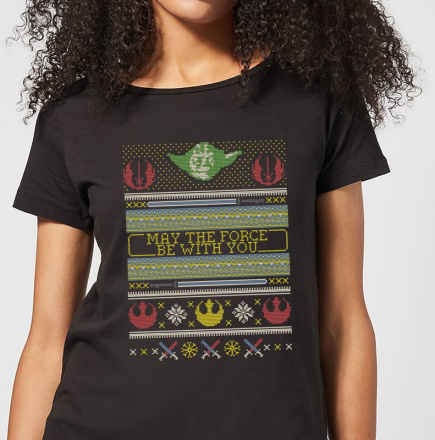 Star Wars May The force Be with You Pattern Women's Christmas T-Shirt - Black - XXL