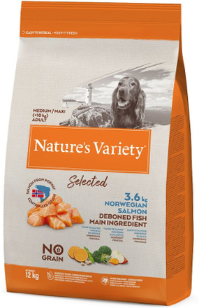 ​​​​​​​Nature's Variety Selected Medium / Maxi Adult Norwegischer Lachs - Sparpaket: 2 x 12 kg