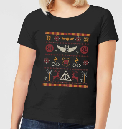 Harry Potter Knit Women's Christmas T-Shirt - Black - L