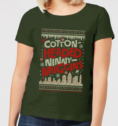 Elf Cotton-Headed-Ninny-Muggins Knit Women's Christmas T-Shirt - Forest Green - L