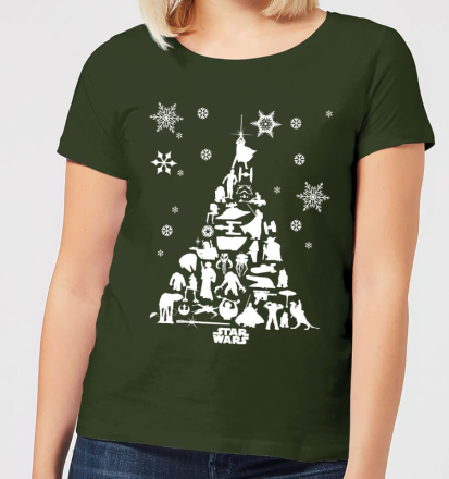 Star Wars Character Christmas Tree Women's Christmas T-Shirt - Forest Green - XXL