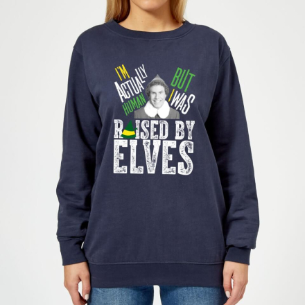 Elf Raised By Elves Women's Christmas Jumper - Navy - L