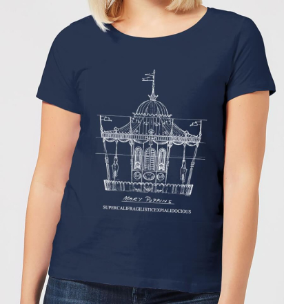 Mary Poppins Carousel Sketch Women's Christmas T-Shirt - Navy - L