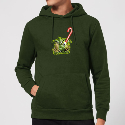 Star Wars Candy Cane Yoda Christmas Hoodie - Forest Green - M