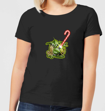 Star Wars Candy Cane Yoda Women's Christmas T-Shirt - Black - 5XL