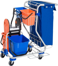 Carrello pulizie professionale con 4 secchi 18l/6l blu e arancione