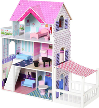 Casa delle bambole in legno per bambini 3+ anni con 12 accessori rosa