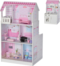 Casa delle bambole trasformabile in cucina giocattolo in legno per bambini 3+