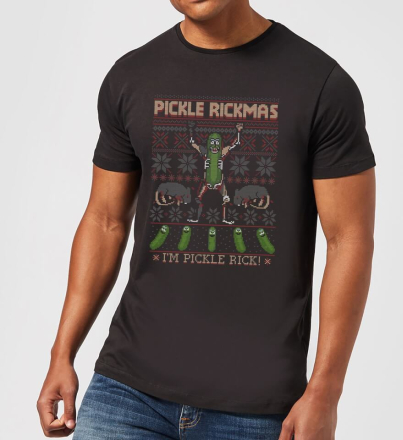 Rick and Morty Pickle Rick Men's Christmas T-Shirt - Black - L