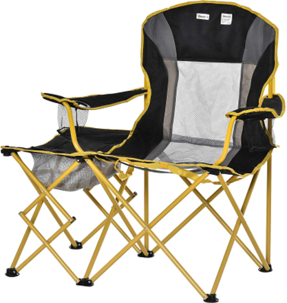 Sedia da campeggio pieghevole con tavolino e porta bicchiere nero giallo