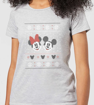 Disney Mickey and Minnie Women's Christmas T-Shirt - Grey - XL