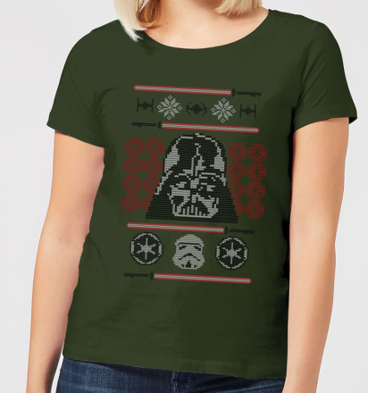 Star Wars Darth Vader Face Knit Women's Christmas T-Shirt - Forest Green - M